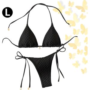 Livano Bikini Dames - Meisjes Bikini - Badpak - Push Up - Vrouwen Badkleding - Zwemmen - Sexy Set - Top & Broekje - Zwart - Maat L