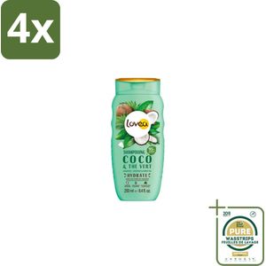 Lovea – Shampoo – Kokos & Groene Thee – Verfrissend – 250 ml - Voordeelverpakking - 4 stuks - Frisse reiniging - Biologische kokosolie