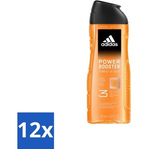 12 x Adidas Shower Gel Power Booster 250 ml - Douchegel - 3-in-1 - Deodorant - Frisheid - Sport
