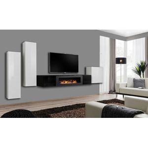 ZHPK TV meubel - tv meubel zwart wit - tv meubel met bio ethanol sfeerhaard - wandmeubel voor tv - niet elektrisch