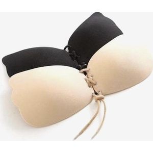 2x Strapless plak BH - Multipack - met push up door de vetersluiting - beige & zwart - plakbeha F