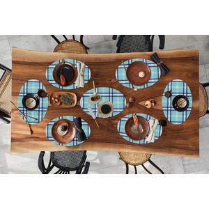 Placemats ovaal - Onderleggers - Ovale placemats - Plaid - Blauw - Patronen - Schotse ruit - 8 stuks