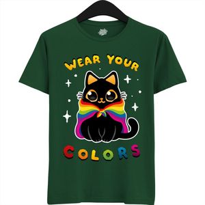 Schattige Pride Vlag Kat - Unisex T-Shirt Mannen en Vrouwen - LGBTQ+ Suporter Kleding - Gay Progress Pride Shirt - Rainbow Community - T-Shirt - Unisex - Bottle Groen - Maat XL