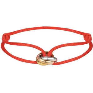 Tricolor Armband - Satijn Rood - Bedels Goud/Zilver/Rose - Dames - Lieve Jewels