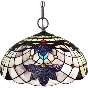 LumiLamp Hanglamp Tiffany Ø 45x23 cm Beige Metaal Glas Bloemen Hanglamp Eettafel