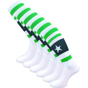 6 paar Kniekousen - Sportlook - Ster - Wit/Groen - Maat 31-34