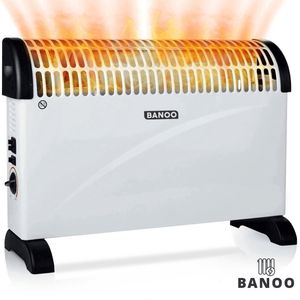 BANOO - Elektrische Turbo Kachel - Convectorkachel - 750|1250|2000 Watt - Timerfunctie - Verwarming - Elektrische verwarming voor 25m² - Turbofunctie - Kachel - Kachel Elektrisch - Wit