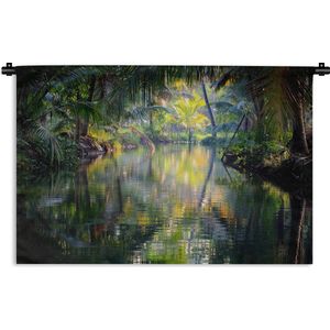 Wandkleed Diep in de jungle - Tropische weerspiegeling Wandkleed katoen 150x100 cm - Wandtapijt met foto