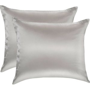2x Zijden Kussensloop Licht Grijs - 19MM - 60x70cm (standaardmaat) - Satijnen kussensloop