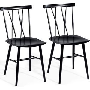 Set van 2 eetkamerstoelen van metaal, keukenstoelen met rugleuning, voor eetkamer, woonkamer, keuken, zwart