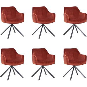 Bronx71® Velvet eetkamerstoel Furtado draaibaar koper - Eetkamerstoelen set van 6