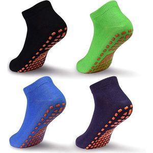 4 paar antislip trampoline sokken voor kinderen - antislip siliconen sokken voor kinderen - ademende zachte yogasokken - geschikt voor jongens en meisjes - S: maat 23-29