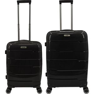 SB Travelbags 2 delige 'Expandable' kofferset 4 dubbele wielen trolley - Zwart - 65cm/55cm