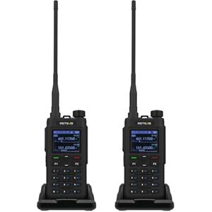 Oplaadbare UHF/VHF Handradio met Oortje - Krachtige 2-Weg Radio voor Lange Afstand, Type-C 2000mAh - Ideaal voor Restaurants, Hotels en Supermarkten (Zwart, 2-Pack)
