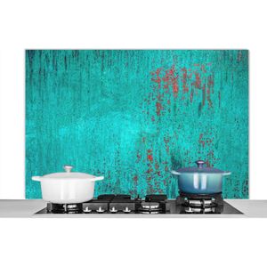 Spatscherm keuken 120x80 cm - Kookplaat achterwand Koperen structuur met blauwe patina - Muurbeschermer - Spatwand fornuis - Hoogwaardig aluminium