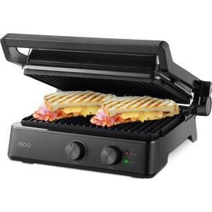 MOA Contactgrill CG24 - Anti-aanbaklaag - 2400 Watt - Zwevende Bovendeksel - Grillapparaat - Uitneembare platen - Zwart - CG24