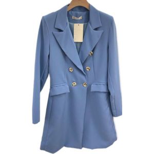 Dames blazer-Blazer dames- casual & chick- getailleerde blazer- blazer met knopen- lichtblauwe dames blazer- colbert- blauw-herfst- trendy- Luxe blazer - dames -midi -maat S- herfst- classy- jas