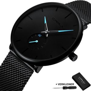 Quartz Horloge Unisex - Casual Roestvrij Staal - Heren Horloge - Dames Horloge - Waterdicht - Quick Release Bevestiging - Cadeau Giftbox - Black Blue Design - Ø 40 mm - CRRJU