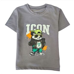 Kinder T-shirt “ICON Bear” – Grijs – Full Color Print – Maat 98/104 – 95% Katoen – Streetwear Look - Beer - Power Up Stoer