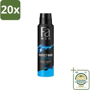 20 x Fa Men - Perfect Wave - Deodorant Spray - Verfrissende Geur - 150 ml - Grootverpakking - Deodorant Spray - Anti-transpirant - Aquatische Geur - Lichaamsgeur - Geur