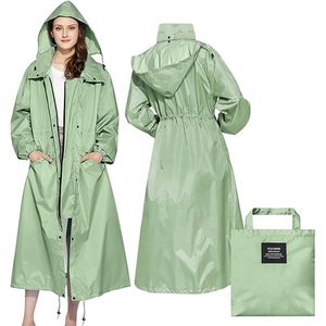 Stijlvolle lange regenjas, uniseks, regenponcho met waterdichte klepzak, capuchon, trekkoord, regenkleding, regencape, regenjas, voor volwassen dames en heren, maat XL-XXL.