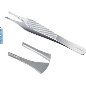 Medluxy - Pincet Adson Brown - 9x9 Tanden - 12 cm - EHBO Verpleegkunde Hechtpincet Weefsel Pincet Tissue Forcep Pince Burcelles