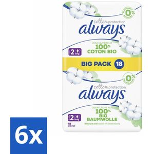 Always - Maandverband - Long - Cotton Protection - Met Vleugels - Maat 2 - 18 Maandverband - Voordeelverpakking - 6 stuks