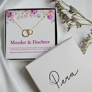 Pera Jewelry® - 925 sterling zilveren Twee Ringen ketting - Moeder&Dochter Wenskaart - Cadeau Voor Mama - Collier - Moederschap Cadeau - Zwangerschap Cadeau