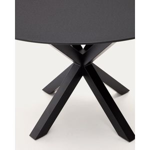 Kave Home - Argo ronde glazen tafel met stalen poten in zwart Ø 120 cm