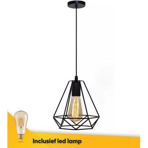 Hanglamp - led - retro - verlichting - plafonniere - inclusief - led lamp - vintage - industrieel - zwart - Ø20cm - wandlamp - e27