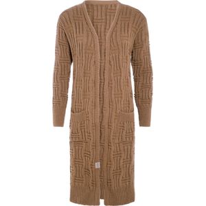 Knit Factory Bobby Lang Gebreid Vest - Cardigan voor de herfst en winter - Bruin damesvest - Lang vest tot over de knie - Grof gebreid vest uit 30% wol en 70% acryl - Nude - 36/38 - Met steekzakken