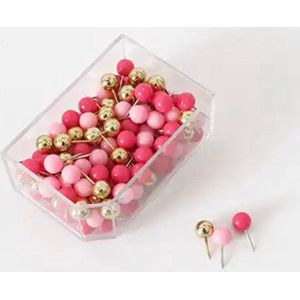 Akyol - Punaises - Prikbord - Memobord - Kantoor artikelen - roze - gouden - 35 stuks -punaise roze - punaise voor school - roze punaises