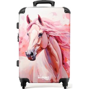NoBoringSuitcases.com® - Kinderkoffer meisjes paard - Roze reiskoffer kinderen - 20 kg bagage