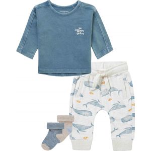 Noppies - kledingset - 4delig - Broek Milam Oatmeal - Shirt Mabank Aegean Blue - 2 paar sokjes Menard - Maat 68