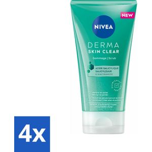 4 x NIVEA - Gezichtsscrub - DERMA Huidzuiver - Voor onzuivere huid - Met Salicylzuur (AHA) & Niacinamide - Tegen Acne & Mee-eters - 150 ml - Gezichtscrub - Puistjes - Mee-eters - Onzuivere Huid - Salicylzuur
