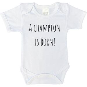 Rompertje - A champion is born! - maat: 92 - korte mouwen - kleur: wit - 1 stuks - romper - rompers - rompertjes - baby born - geschenk aankondiging - zwanger - geschenk - geschenk cadeau - cadeau - baby
