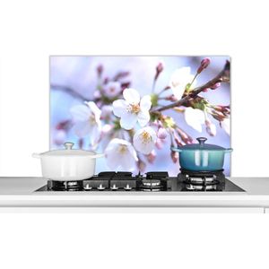 Spatscherm keuken 90x60 cm - Kookplaat achterwand Bloemen - Sakura - Tak - Muurbeschermer - Spatwand fornuis - Hoogwaardig aluminium