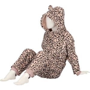 Zachte luipaard/cheetah print onesie voor kinderen wit maat 146/158 - Jumpsuit huispak met dierenprint