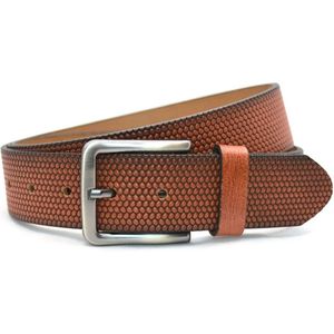 Heren Riem volnerf Leer Cognac - 4 cm Breed - Broekriem - Nette Riem - jeans riem - Maat: 115 / Totale lengte riem 130 cm - Echt Leer