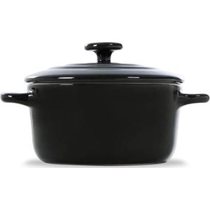 Bourgogne geëmailleerd gietijzer 10 cm Dutch Oven pan met deksel, geschikt voor inductie, ronde braadpan voor bakken, stoven, stoofschotels, Jet Black