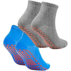 Antislip sokken (2 paar) - Yoga sokken - Antislip yoga sokken voor dames - Antislip sportsokken voor volwassenen - 100% katoen - Sport - Yoga - Pilates - Gymnastiek - Trampolinesokken - Blauw - Grijs - Maten 36-43