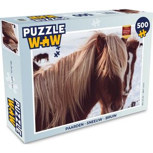 Puzzel Paarden - Sneeuw - Bruin - Legpuzzel - Puzzel 500 stukjes