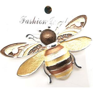 - Magneet broche - 3D - bijen - Geel/Bruin en brons kleur - voor omslagdoek, sjaal en vest om te sluiten.