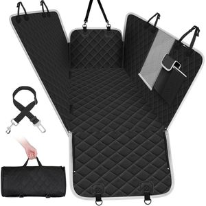 Pecute hondendeken voor auto-achterbank met gaasvenster en kofferbakhoes - 146x136cm - handautostoel-deken met veiligheidsgordel - achterbankhoezen voor honden - zwart