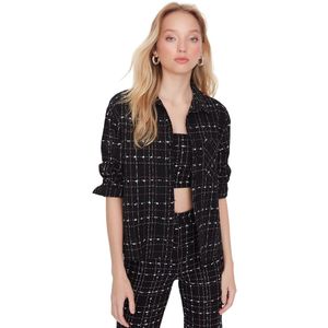Trendyol Zwart Geweven Tweed Geruit Overhemd Met Zak Twoaw23Go00020