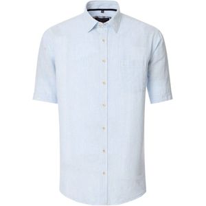 Casa Moda Lichtblauw Gestreept Overhemd Korte Mouw Linnenmix - XL