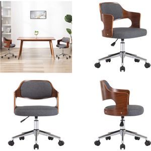 vidaXL Kantoorstoel draaibaar gebogen hout en stof grijs - Kantoorstoel - Kantoorstoelen - Stoel - Stoelen