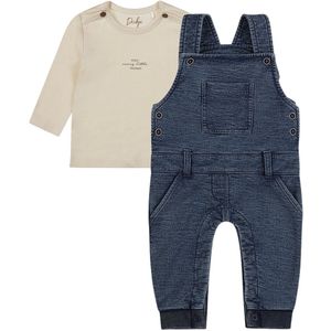 Dirkje - Basic Collection - BIO COTTON - Tuinbroek Blauw - Shirt Offwhite met print - Maat 56