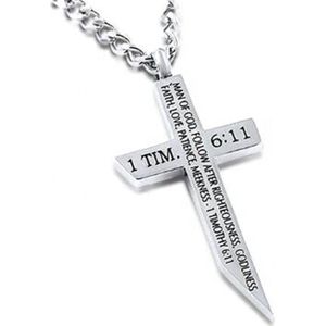 Donley - Ketting - cross- kruis - jesus - cubaans - don - zilver - silver - jesus kruis - Bijbeltekst 1 TIM 6.11 -