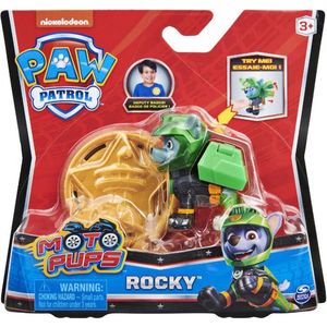 PAW Patrol Moto Pups Rocky rescue pup verzamelfiguur + politie badge